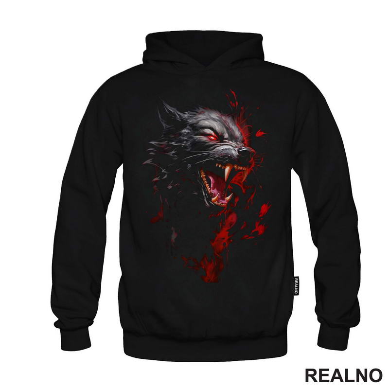 Sivi Vuk Sa Crvenim Detaljima - Wolf - Životinje - Majica