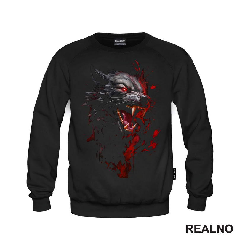 Sivi Vuk Sa Crvenim Detaljima - Wolf - Životinje - Majica