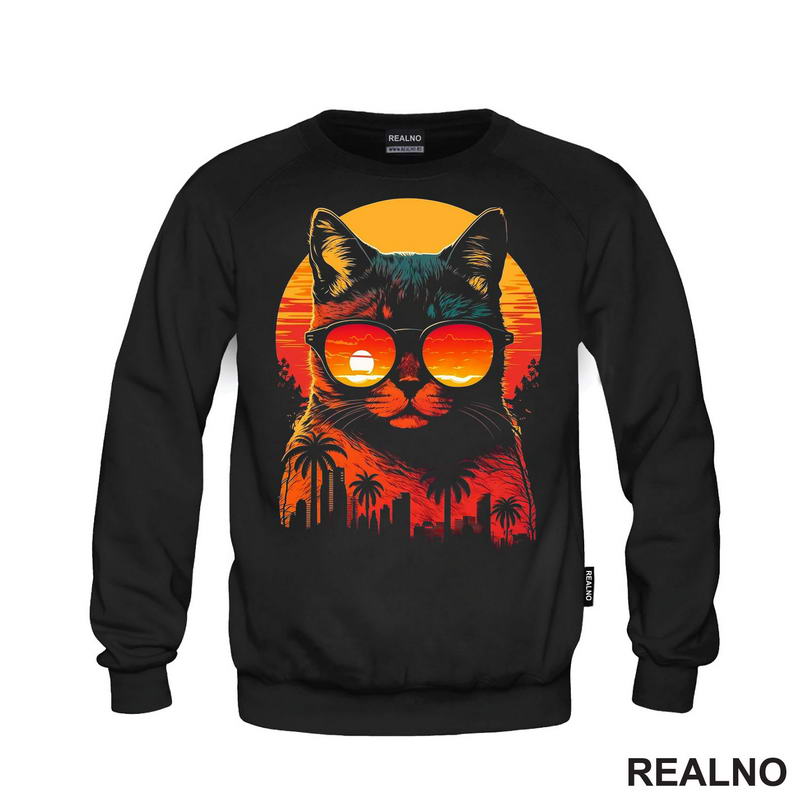 Mačka Sa Naočarima I Palmama - Cat - Majica