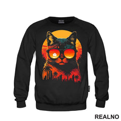 Mačka Sa Naočarima I Palmama - Cat - Majica