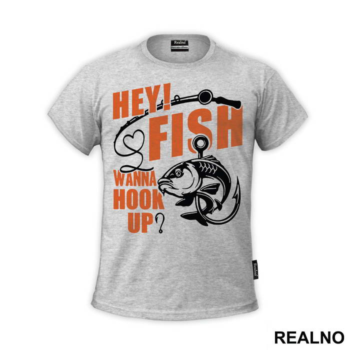 Hey Fish Wanna Hook Up Yellow Text - Pecanje - Fishing