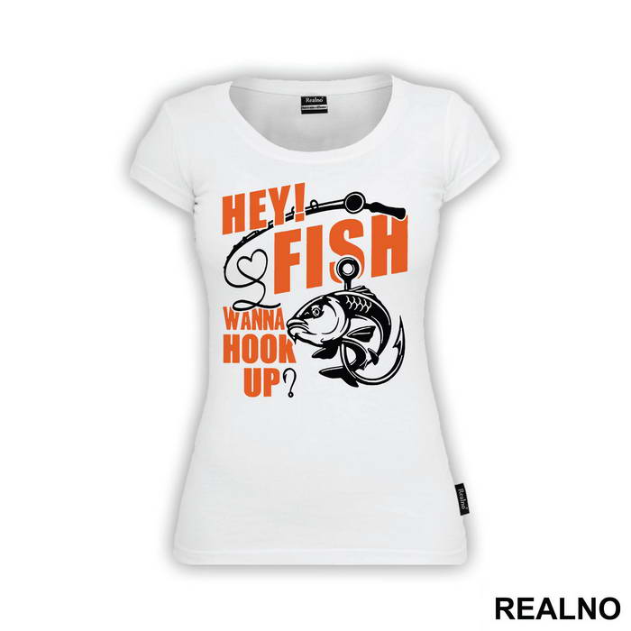 Hey Fish Wanna Hook Up Yellow Text - Pecanje - Fishing