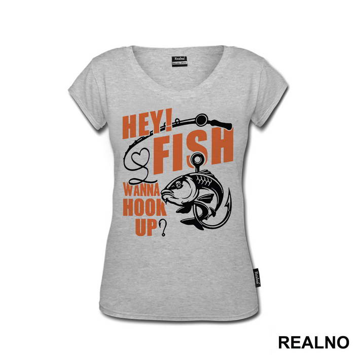 Hey Fish Wanna Hook Up Yellow Text - Pecanje - Fishing