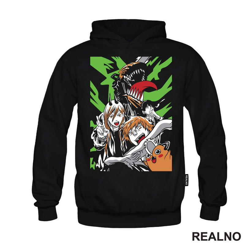 Power, Aki, Denji And Pochita - Green - Chainsaw Man - Anime
