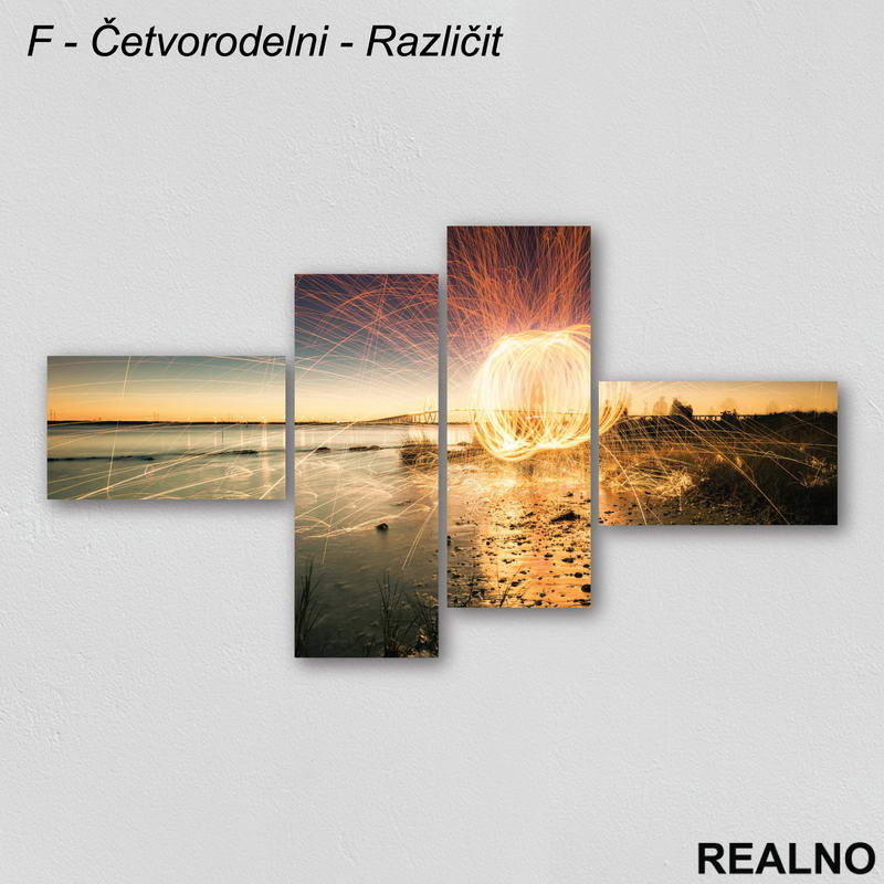 Reka, most, zalazak sunca pod efektima - Slika na platnu - Kanvas