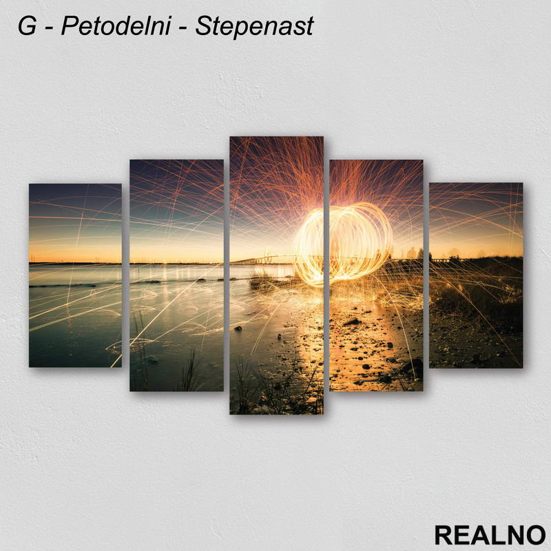 Reka, most, zalazak sunca pod efektima - Slika na platnu - Kanvas