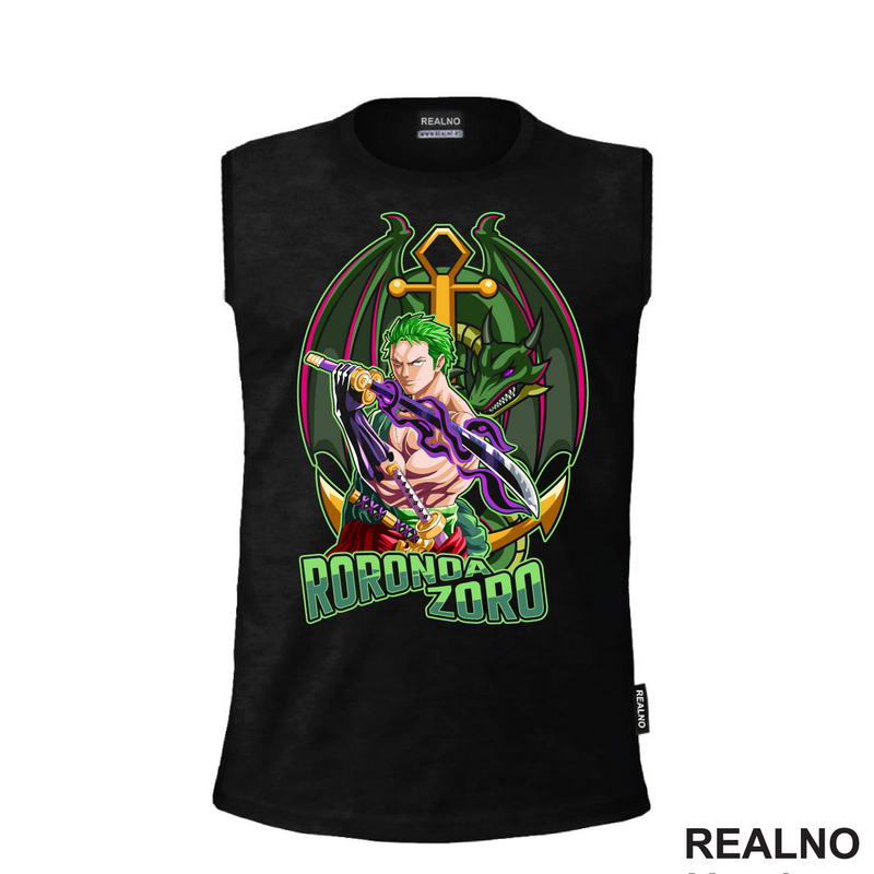Zoro And Green Dragon - Golden - One Piece