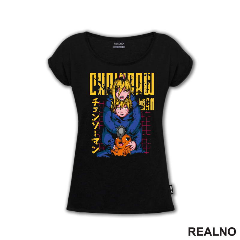 Power, Denji And Pochita - Blue - Chainsaw Man - Anime