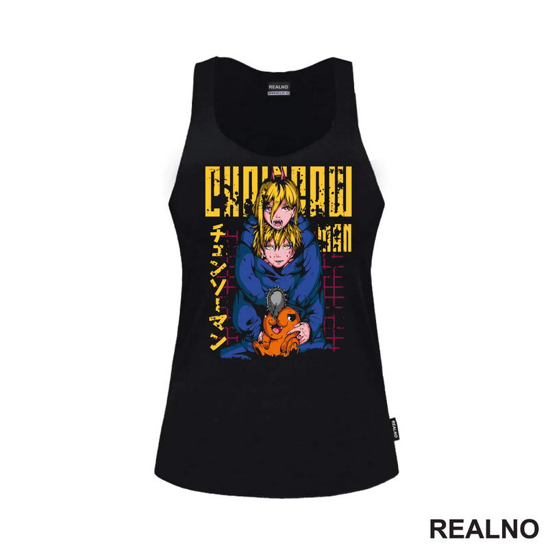 Power, Denji And Pochita - Blue - Chainsaw Man - Anime