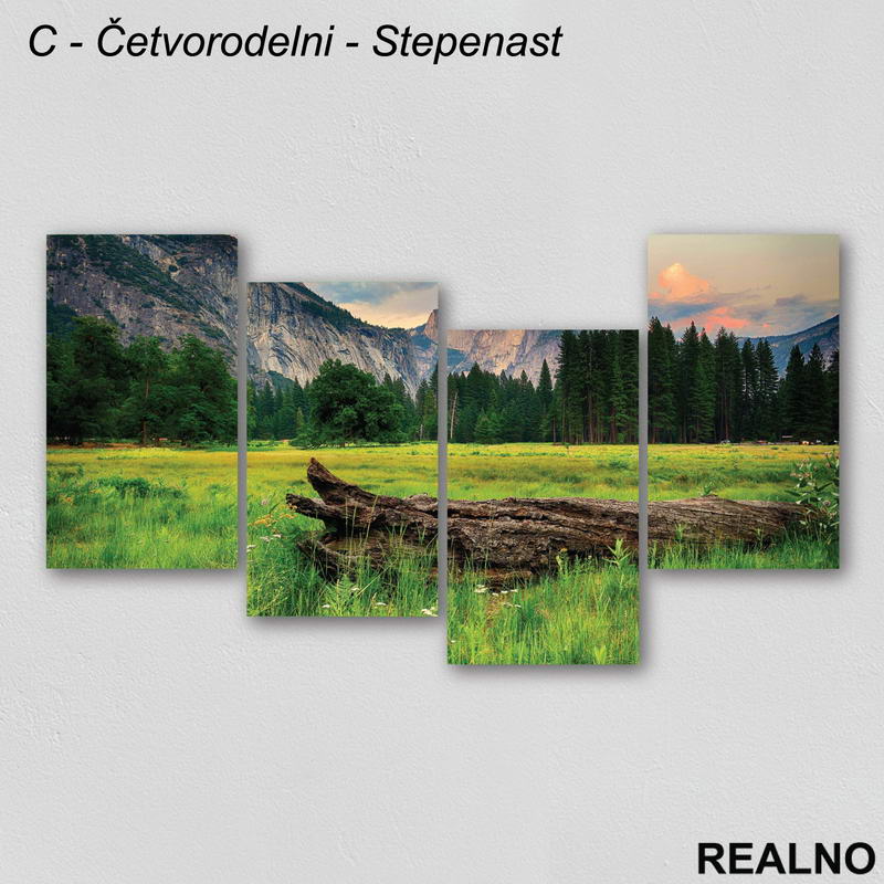 Zelena livada, šuma, planine - Priroda - Slika na platnu - Kanvas