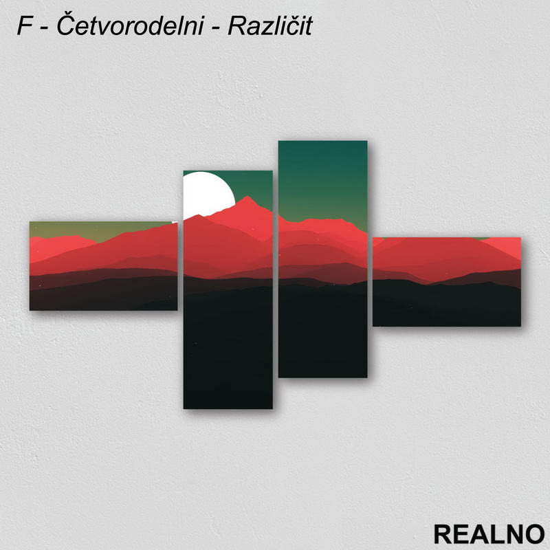Beli mesec na zelenom nebu iznad crvenih planina - Slika na platnu - Kanvas