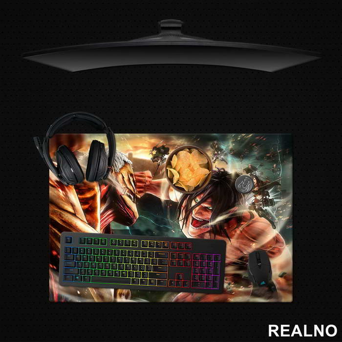 Armored Titan And Eren Yeager - Fighting - Attack On Titan - AOT - Podmetač za sto