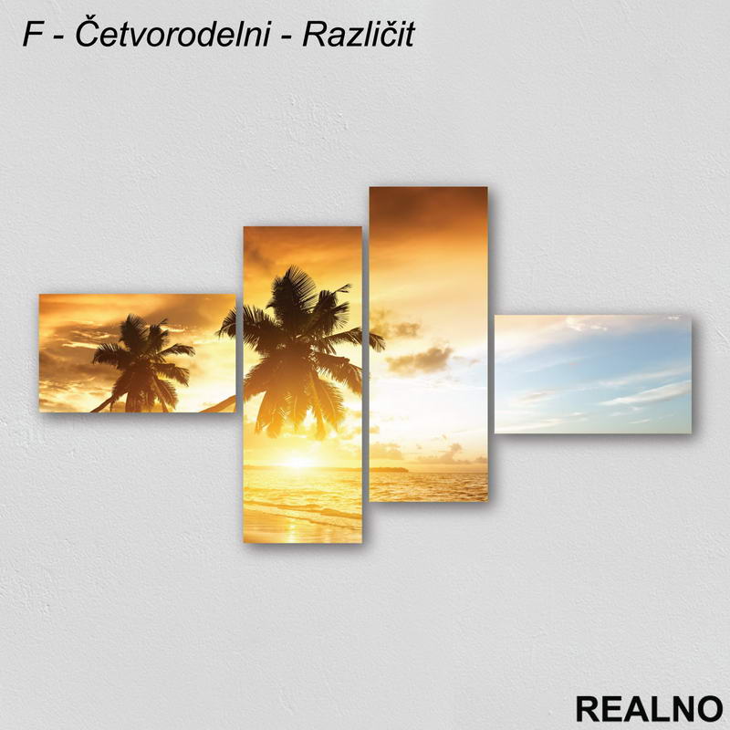 Palme i more sa zalaskom sunca iznad ostrva - Slika na platnu - Kanvas
