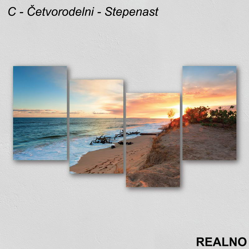 Plaža, more, zalazak sunca, šareno nebo - Slika na platnu - Kanvas
