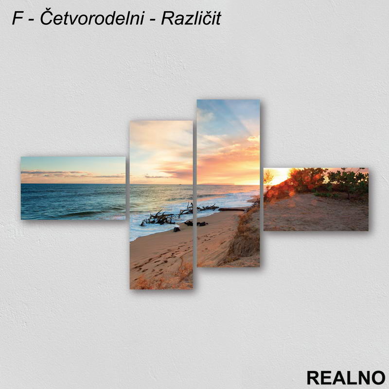 Plaža, more, zalazak sunca, šareno nebo - Slika na platnu - Kanvas