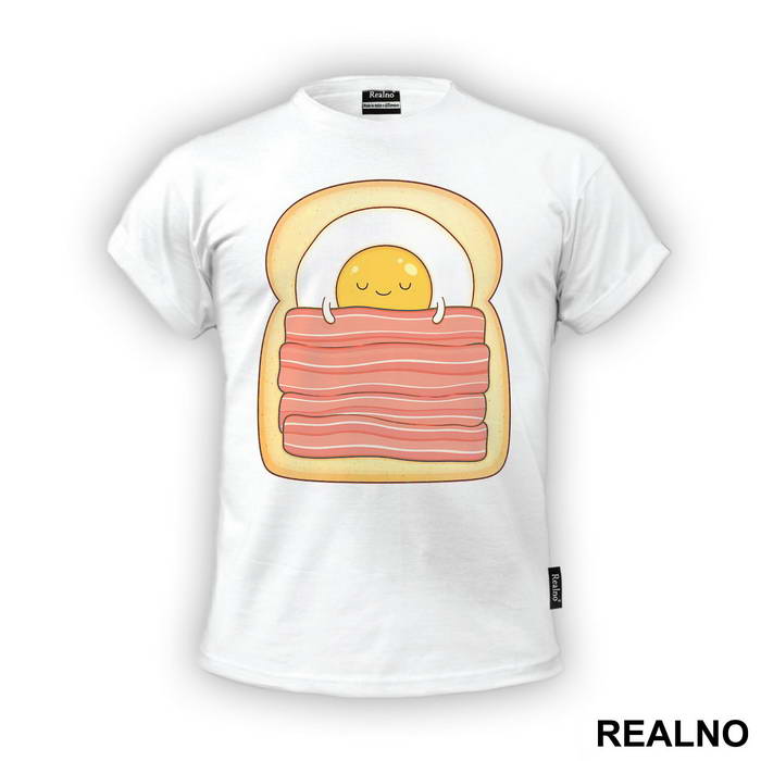 Cute Egg Is Sleeping On Toast And Bacon - Ljubav