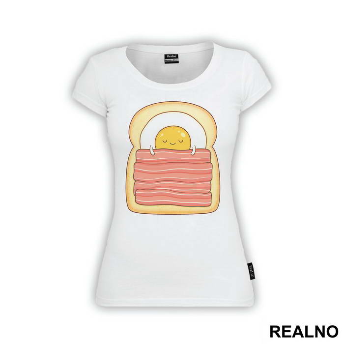 Cute Egg Is Sleeping On Toast And Bacon - Ljubav