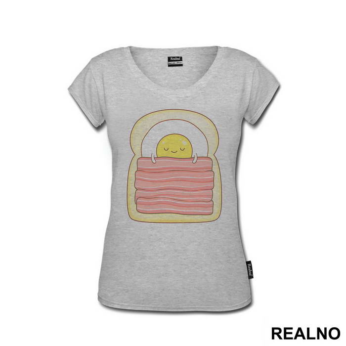 Cute Egg Is Sleeping On Toast And Bacon - Ljubav