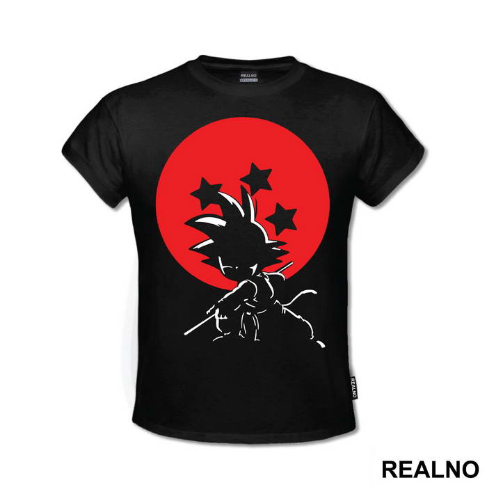 Goku With A Rod In Front Of The Red Moon - Dragon Ball