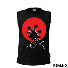Goku With A Rod In Front Of The Red Moon - Dragon Ball