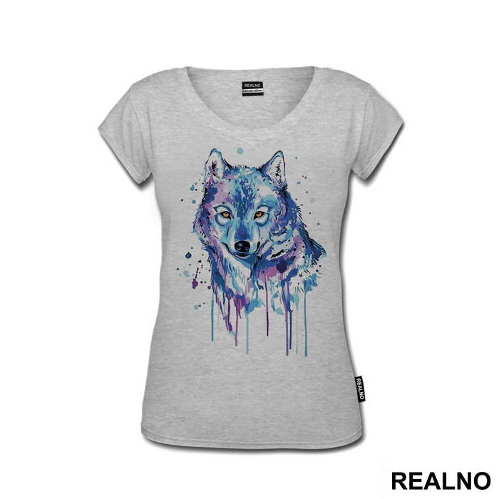 Blue And Purple Wolf Watercolor Painting - Životinje