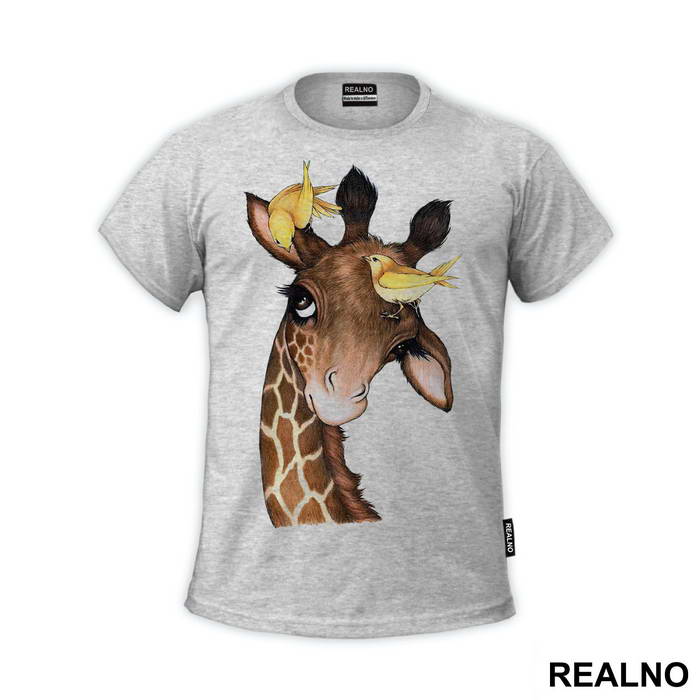 Giraffe And Two Yellow Birds - Životinje