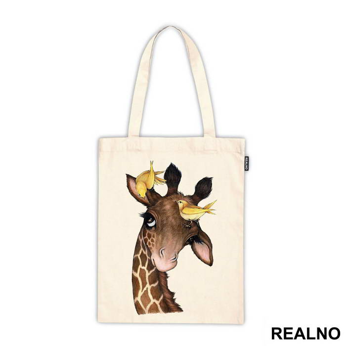 Giraffe And Two Yellow Birds - Životinje