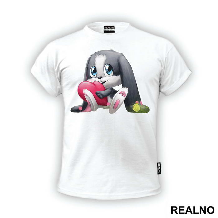 Bunny Sitting On And Holding A Heart - Životinje