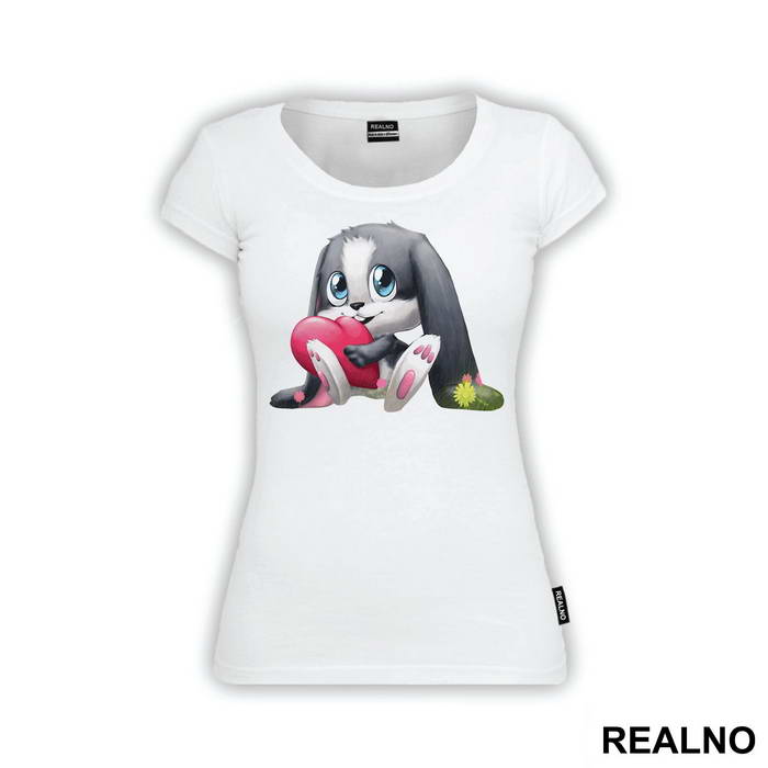 Bunny Sitting On And Holding A Heart - Životinje