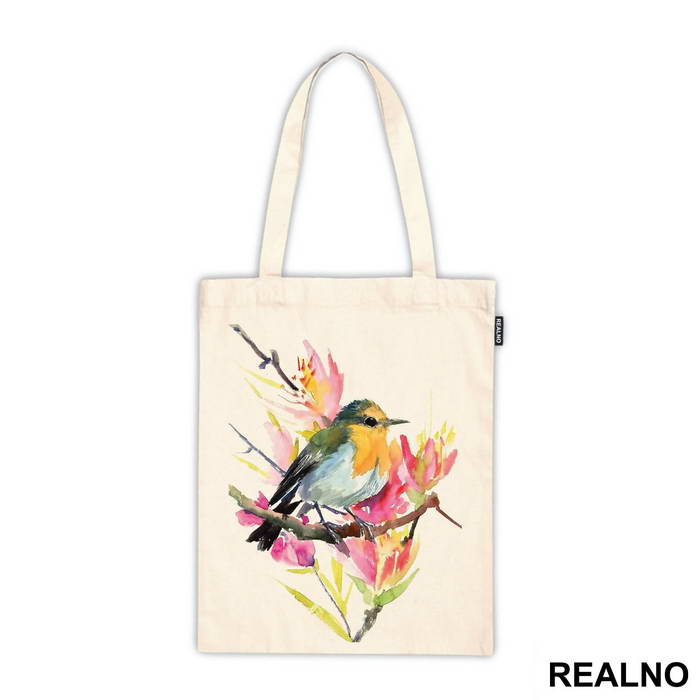 Bird On A Branch With Flowers - Životinje