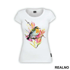 Bird On A Branch With Flowers - Životinje