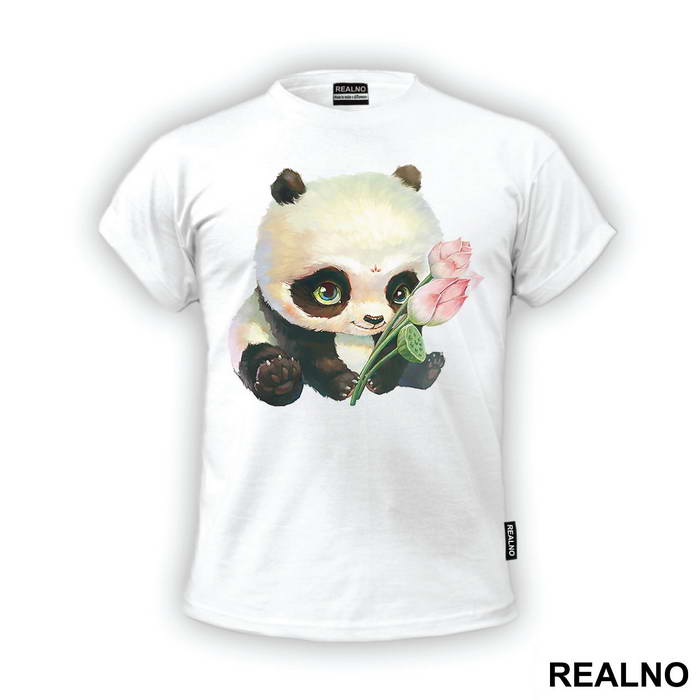 Baby Panda Holding Flowers - Životinje
