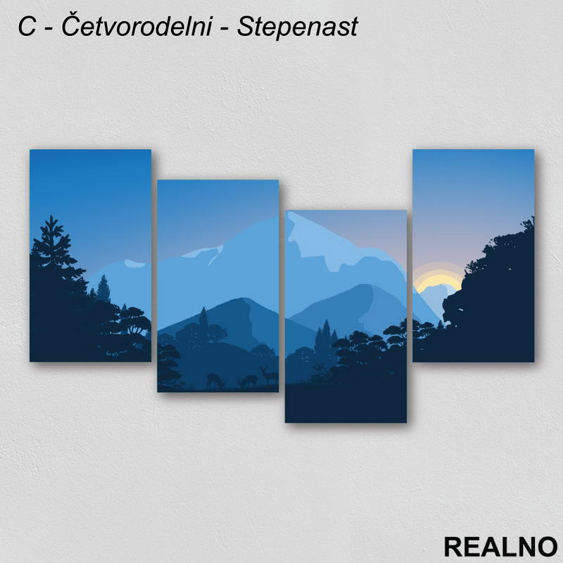 Plave planine i šuma, mesec - Slika na platnu - Kanvas