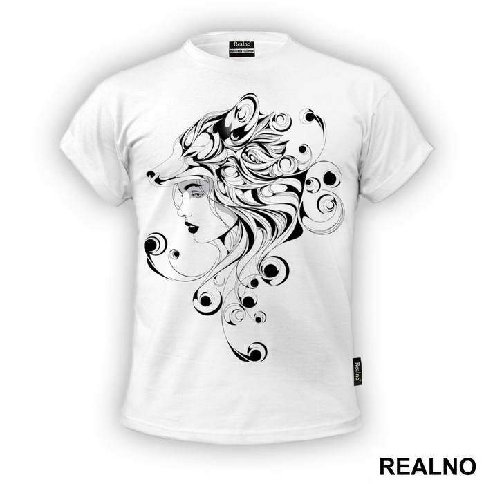 Fox Girl Black Abstract - Art - Majica