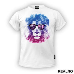 Blue Lion With Glasses And Zebras - Art - Majica