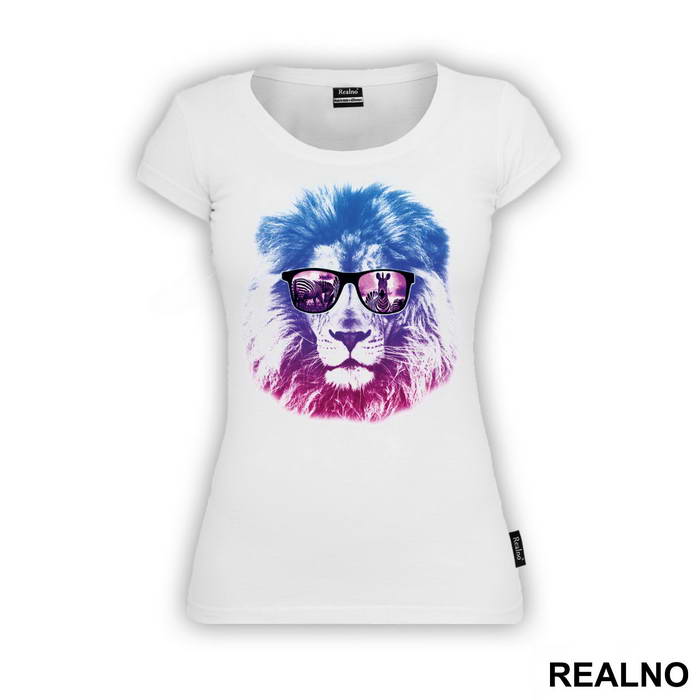 Blue Lion With Glasses And Zebras - Art - Majica
