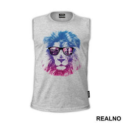 Blue Lion With Glasses And Zebras - Art - Majica