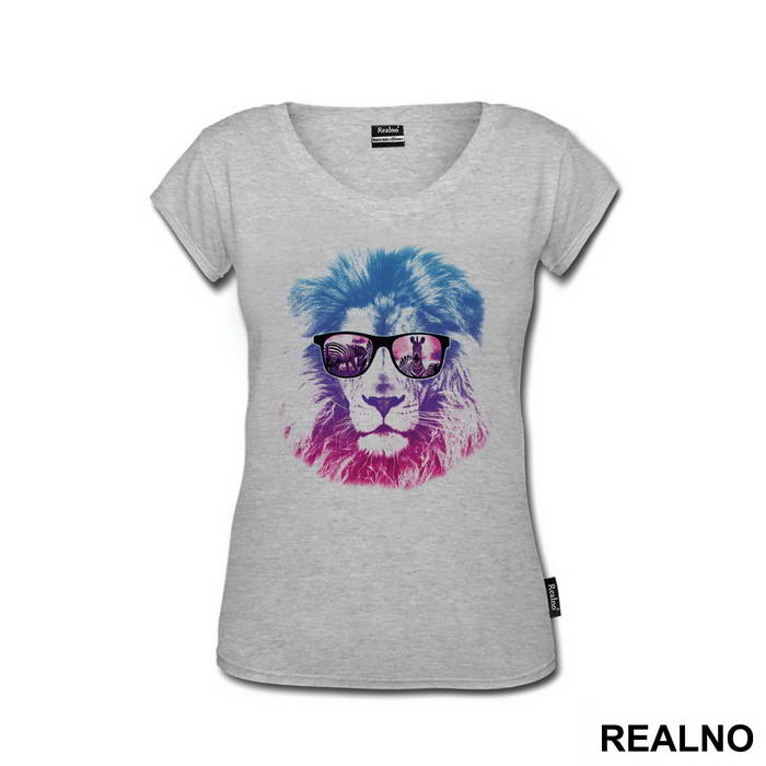 Blue Lion With Glasses And Zebras - Art - Majica