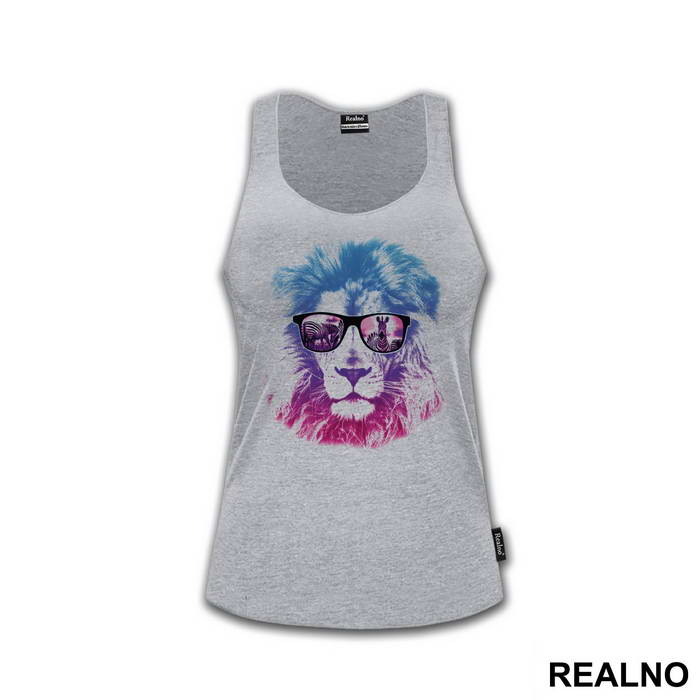 Blue Lion With Glasses And Zebras - Art - Majica