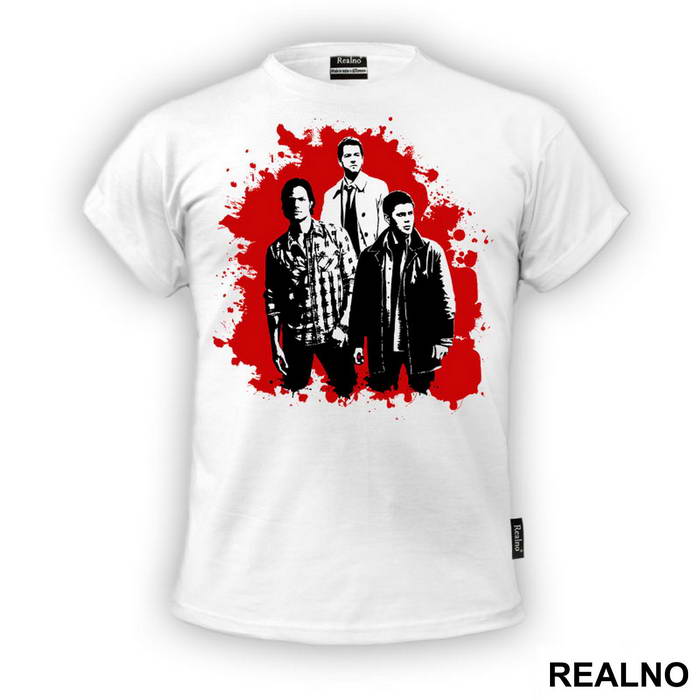 Dean, Sam And Castiel - Black And Red Splatter - Supernatural