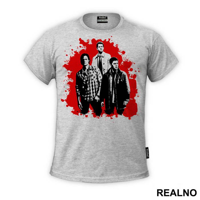 Dean, Sam And Castiel - Black And Red Splatter - Supernatural