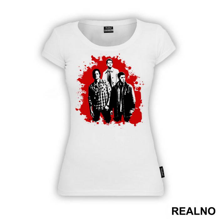 Dean, Sam And Castiel - Black And Red Splatter - Supernatural