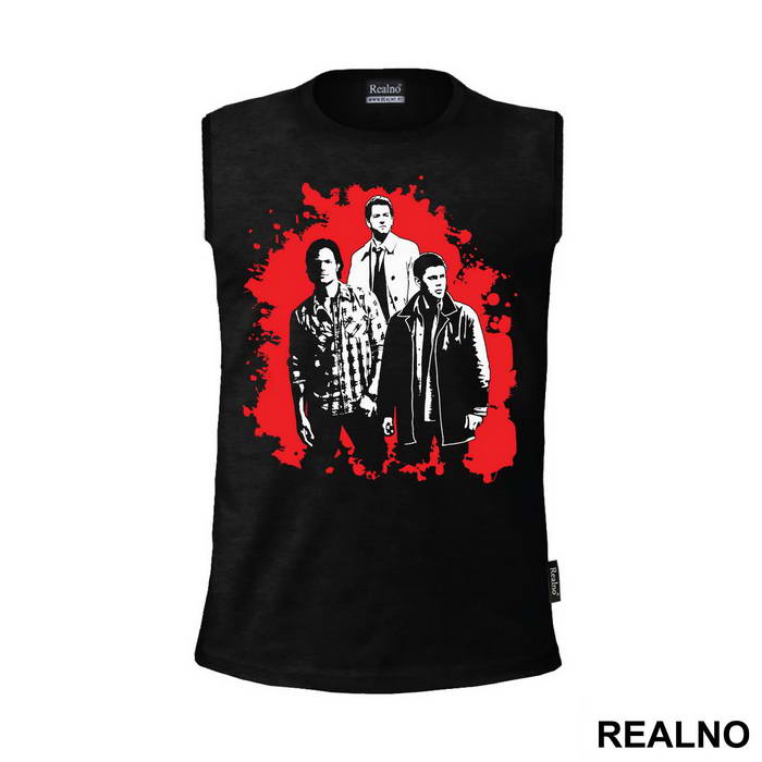 Dean, Sam And Castiel - Black And Red Splatter - Supernatural