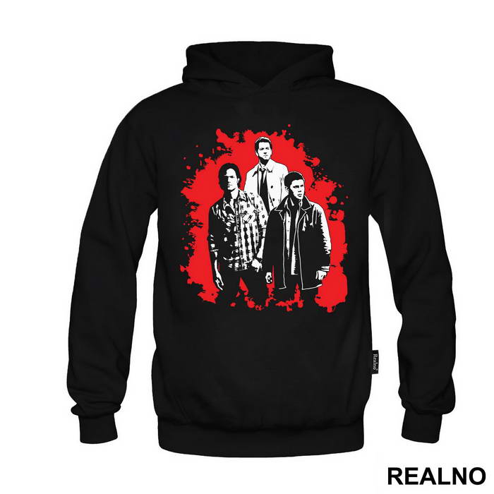 Dean, Sam And Castiel - Black And Red Splatter - Supernatural