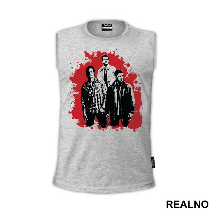 Dean, Sam And Castiel - Black And Red Splatter - Supernatural