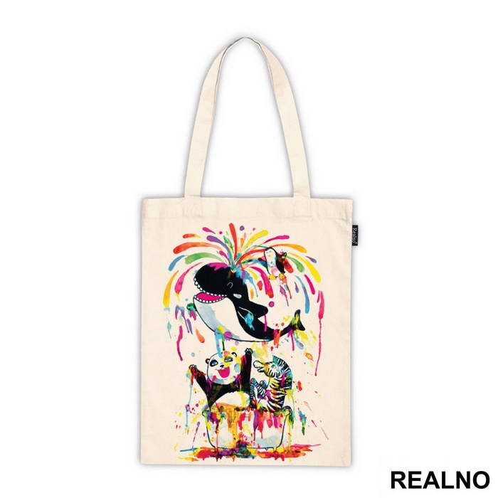 Panda Zebra And Whale Splashing Color All Around - Art - Majica
