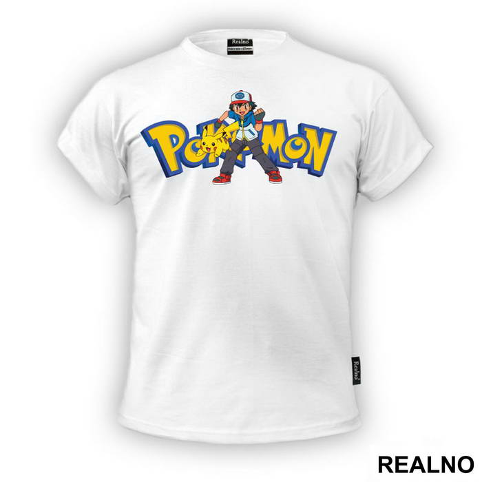 Ash, Pikachu And Logo - Pokemon