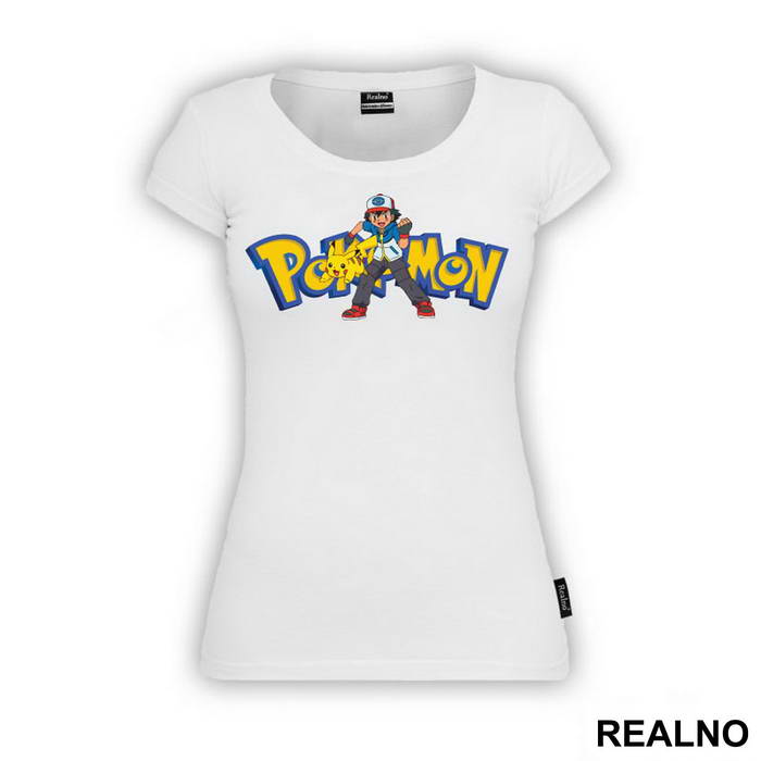 Ash, Pikachu And Logo - Pokemon