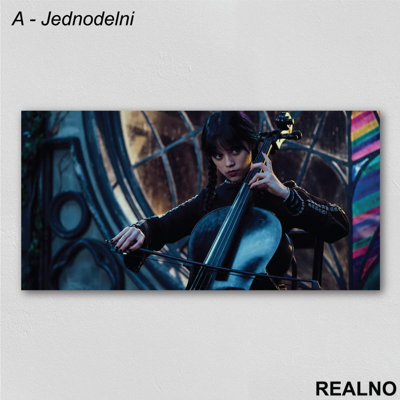 Playing A Cello In Front Of The Window - Wednesday - Sreda - Slika na platnu - Kanvas