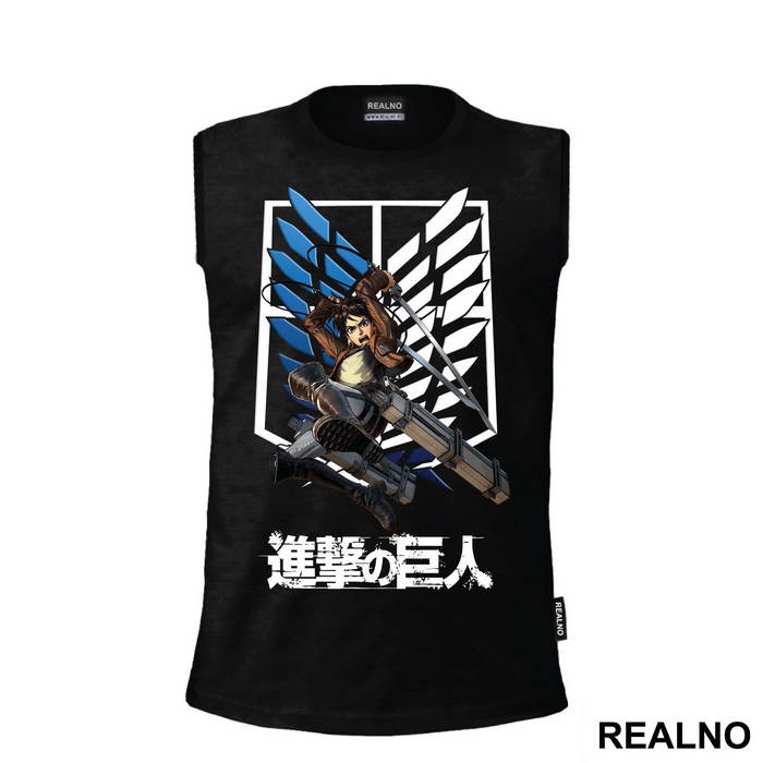 Eren Jumping With His Swords - Attack On Titan